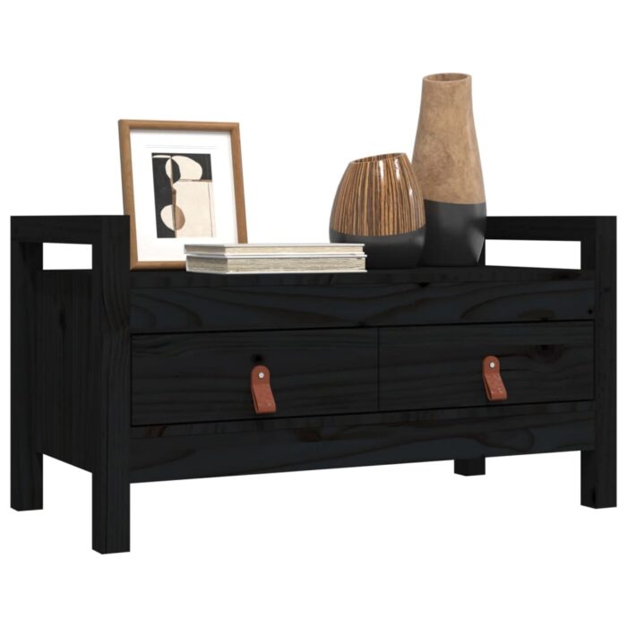 Banc d'entrée Noir 80x40x43 cm Bois de pin massif – Image 6