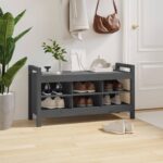 Banc d'entrée Gris 110x40x60 cm Bois de pin massif – Image 3