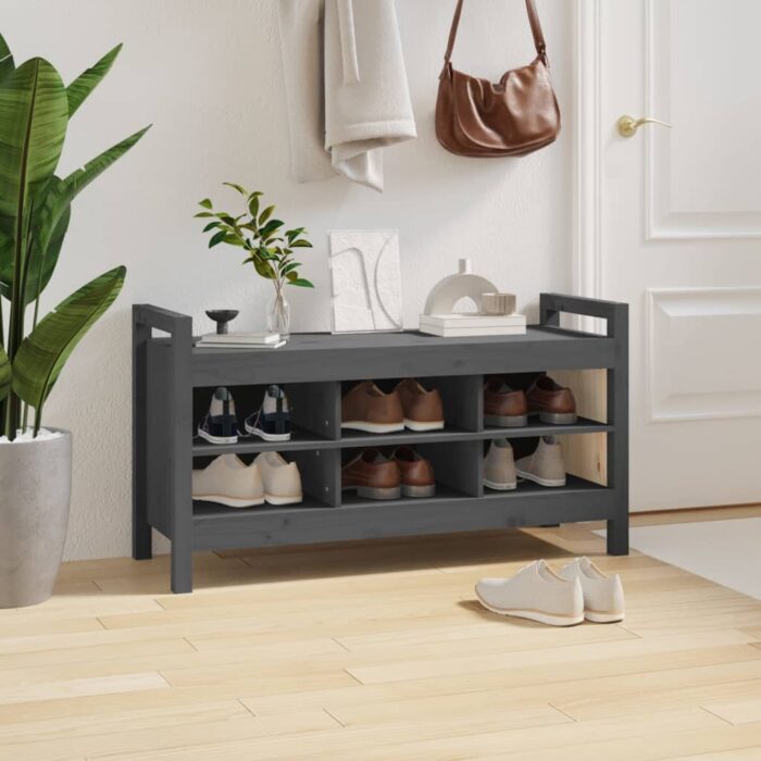 Banc d'entrée Gris 110x40x60 cm Bois de pin massif – Image 3