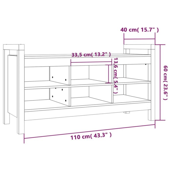 Banc d'entrée Gris 110x40x60 cm Bois de pin massif – Image 6