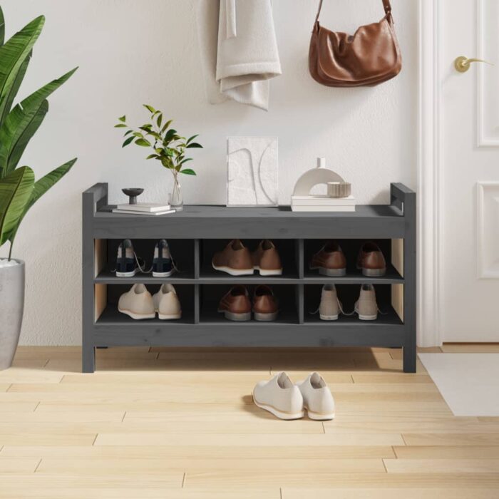VXL8720845557423_m_en_hd_1.jpg Banc d'entrée Gris 110x40x60 cm Bois de pin massif – Image 1