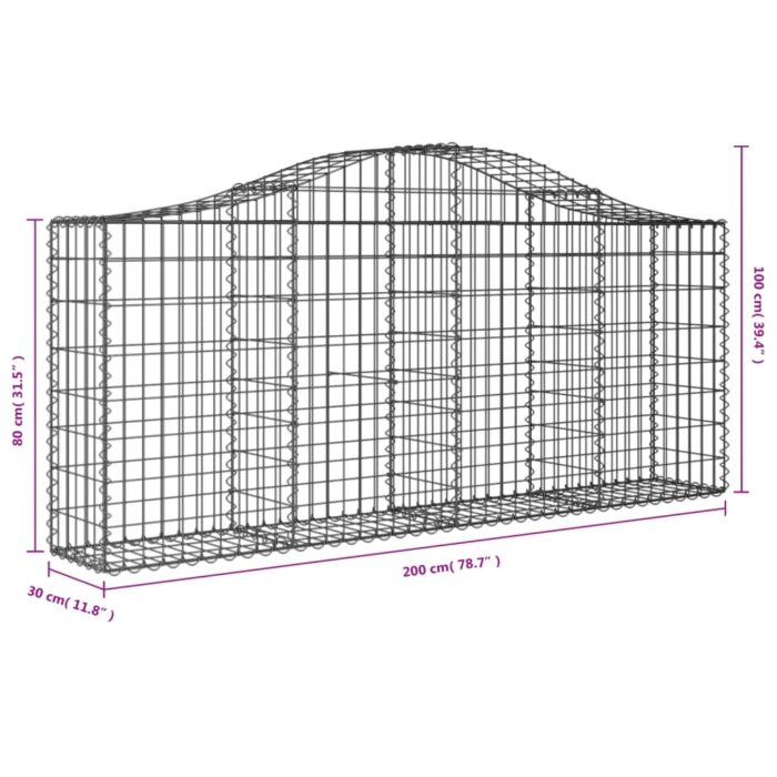Paniers à gabions arqués 20 pcs 200x30x80/100 cm Fer galvanisé – Image 4