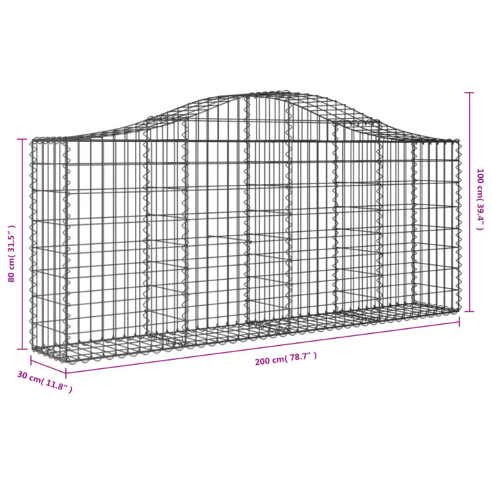 Paniers à gabions arqués 25 pcs 200x30x80/100 cm Fer galvanisé – Image 4