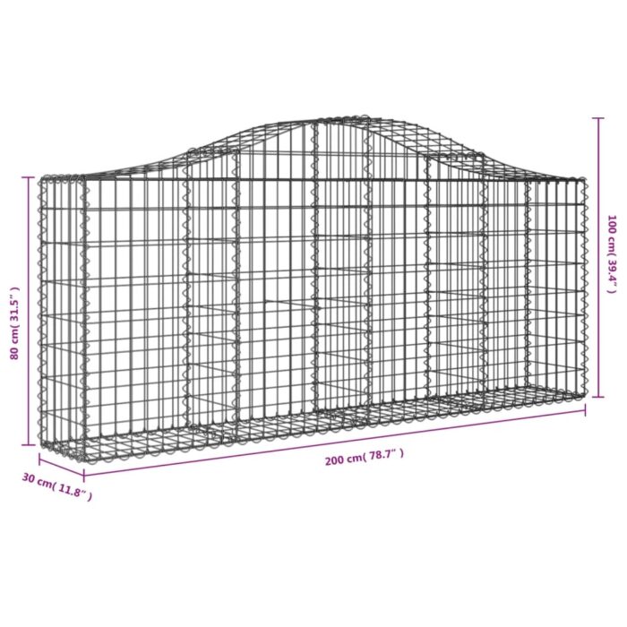 Paniers à gabions arqués 30 pcs 200x30x80/100 cm Fer galvanisé – Image 4