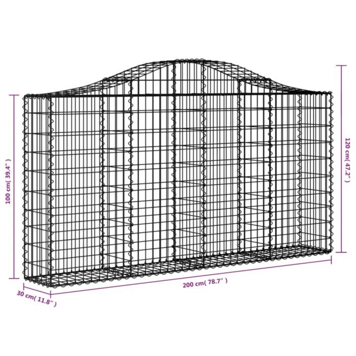 Paniers à gabions arqués 4 pcs 200x30x100/120 cm Fer galvanisé – Image 4