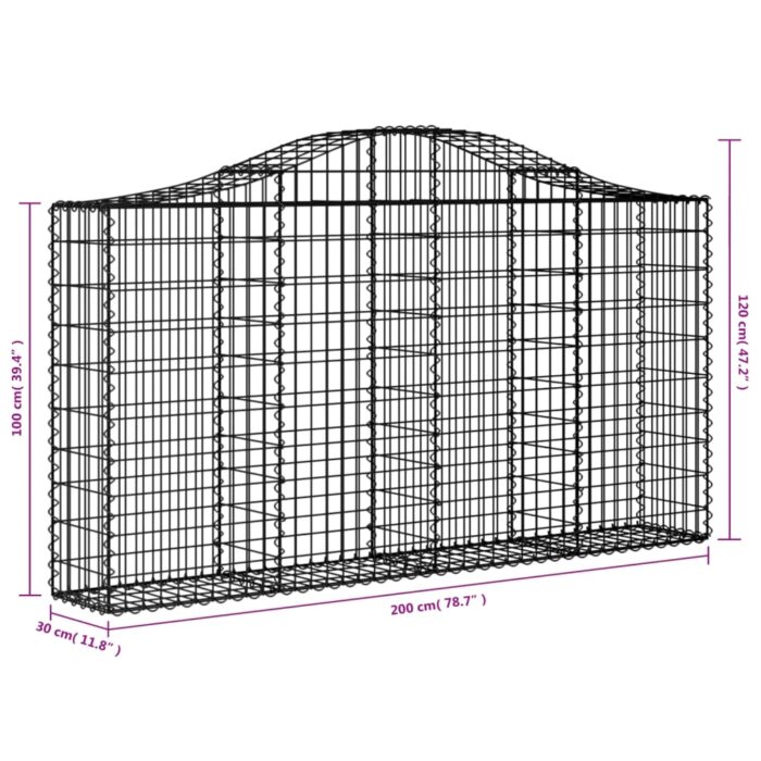 Paniers à gabions arqués 20 pcs 200x30x100/120 cm Fer galvanisé – Image 4