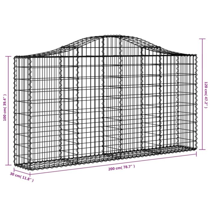 Paniers à gabions arqués 25 pcs 200x30x100/120 cm Fer galvanisé – Image 4