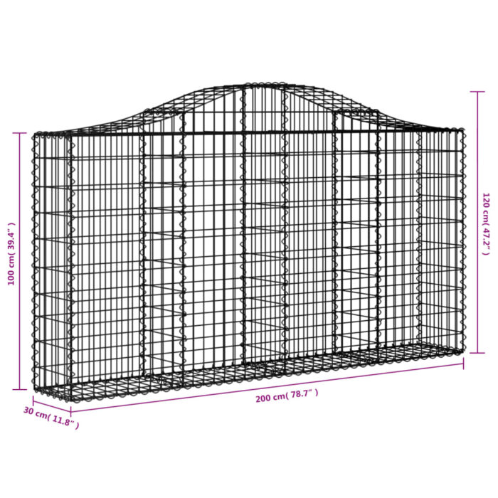 Paniers à gabions arqués 30 pcs 200x30x100/120 cm Fer galvanisé – Image 4