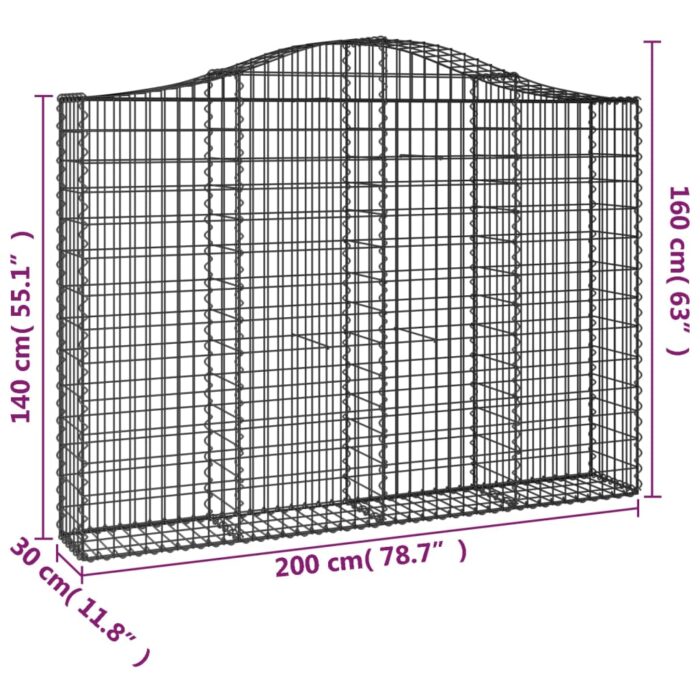 Paniers à gabions arqués 7 pcs 200x30x140/160 cm Fer galvanisé – Image 4