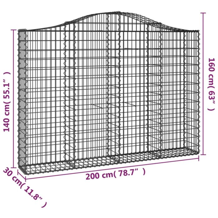 Paniers à gabions arqués 9 pcs 200x30x140/160 cm Fer galvanisé – Image 4