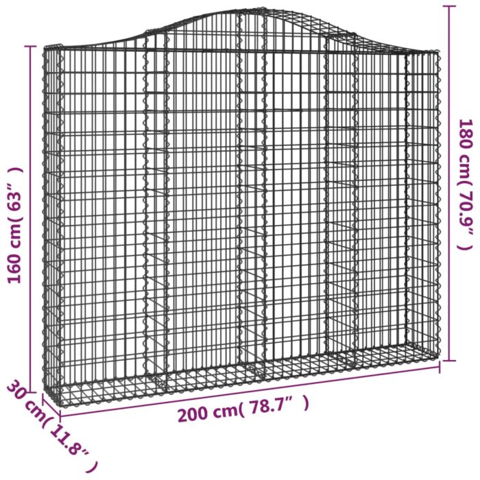 Paniers à gabions arqués 2 pcs 200x30x160/180 cm Fer galvanisé – Image 4