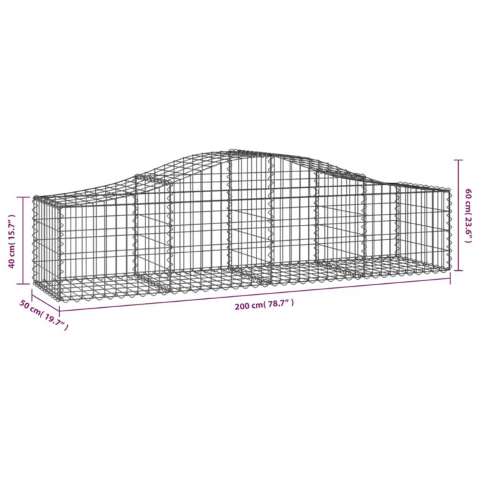 Paniers à gabions arqués 9 pcs 200x50x40/60 cm fer galvanisé – Image 4