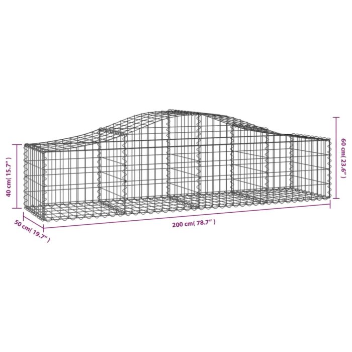 Paniers à gabions arqués 12 pcs 200x50x40/60 cm fer galvanisé – Image 4