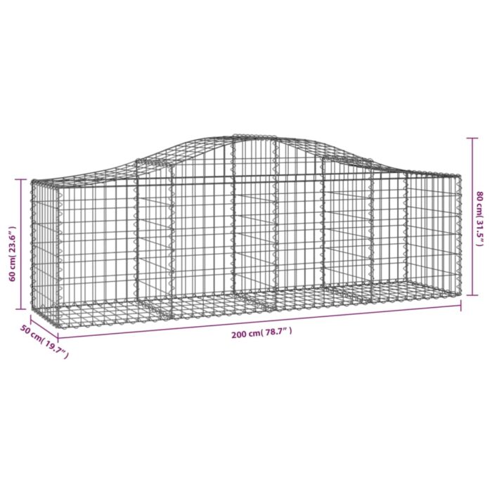 Paniers à gabions arqués 25 pcs 200x50x60/80 cm fer galvanisé – Image 4
