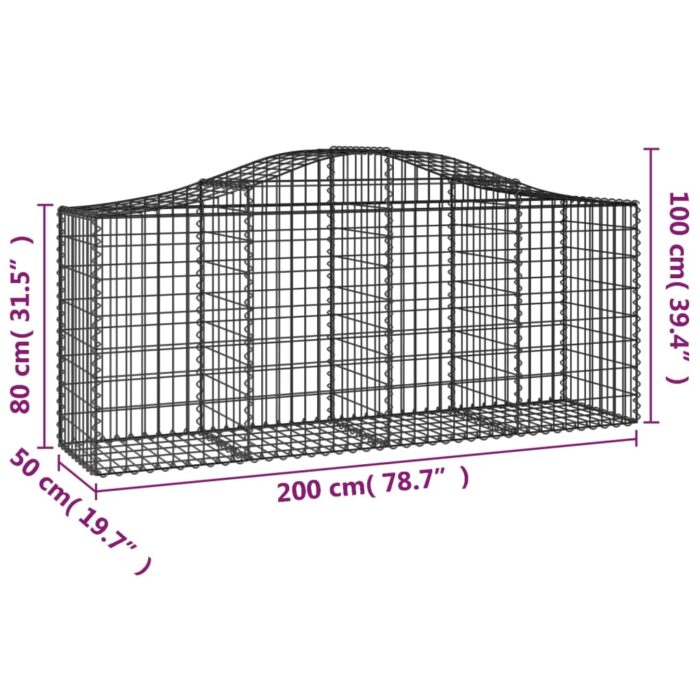 Paniers à gabions arqués 25 pcs 200x50x80/100 cm Fer galvanisé – Image 4