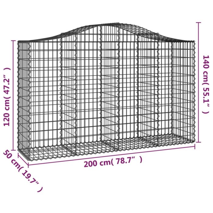 Paniers à gabions arqués 9 pcs 200x50x120/140 cm Fer galvanisé – Image 4