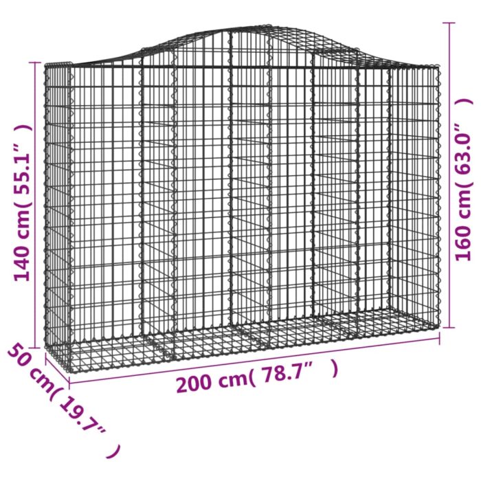 Paniers à gabions arqués 12 pcs 200x50x140/160 cm Fer galvanisé – Image 4