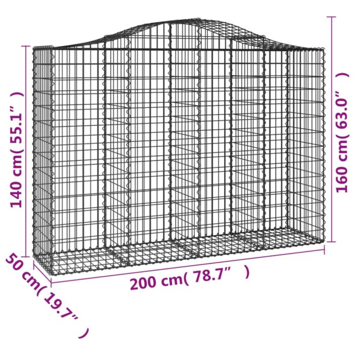 Paniers à gabions arqués 25 pcs 200x50x140/160 cm Fer galvanisé – Image 4