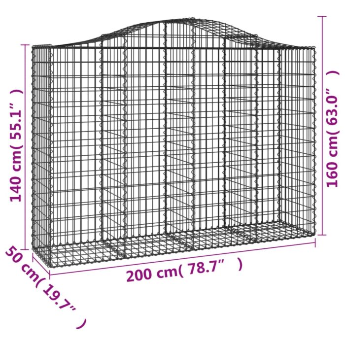 Paniers à gabions arqués 30 pcs 200x50x140/160 cm Fer galvanisé – Image 4