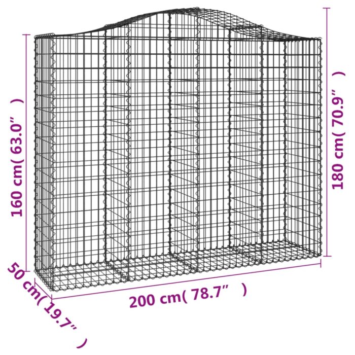 Paniers à gabions arqués 9 pcs 200x50x160/180 cm Fer galvanisé – Image 4