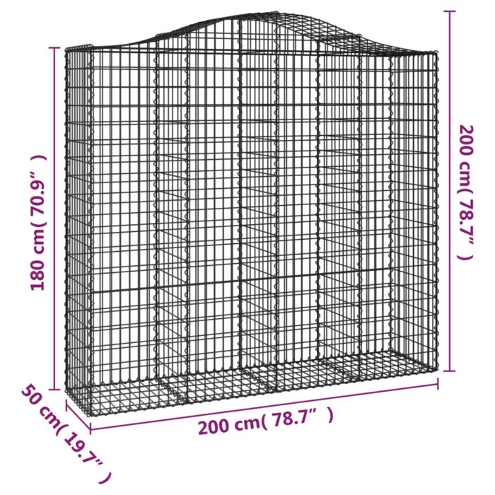Paniers à gabions arqués 2 pcs 200x50x180/200 cm Fer galvanisé – Image 4