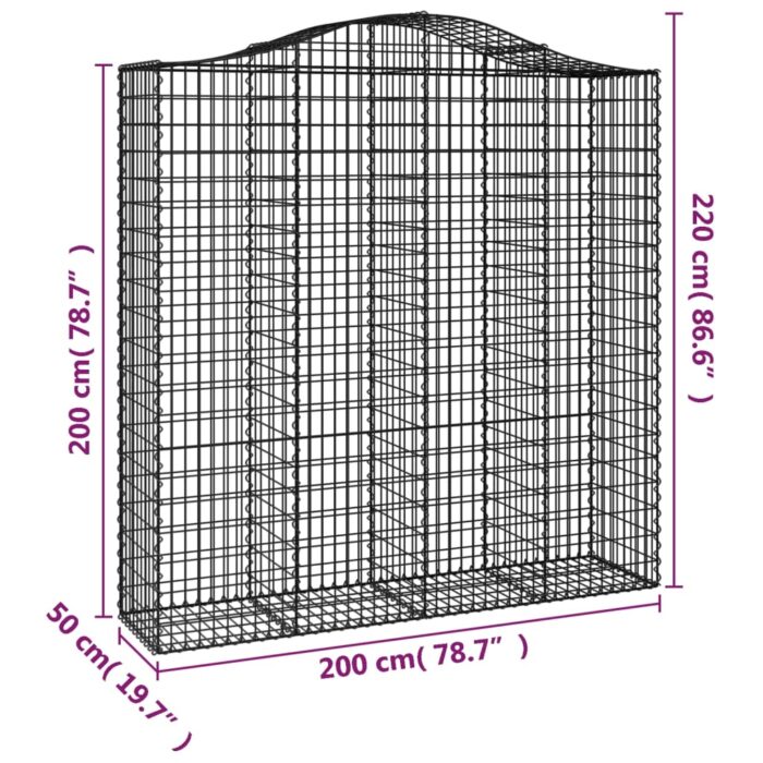 Paniers à gabions arqués 6 pcs 200x50x200/220 cm Fer galvanisé – Image 4
