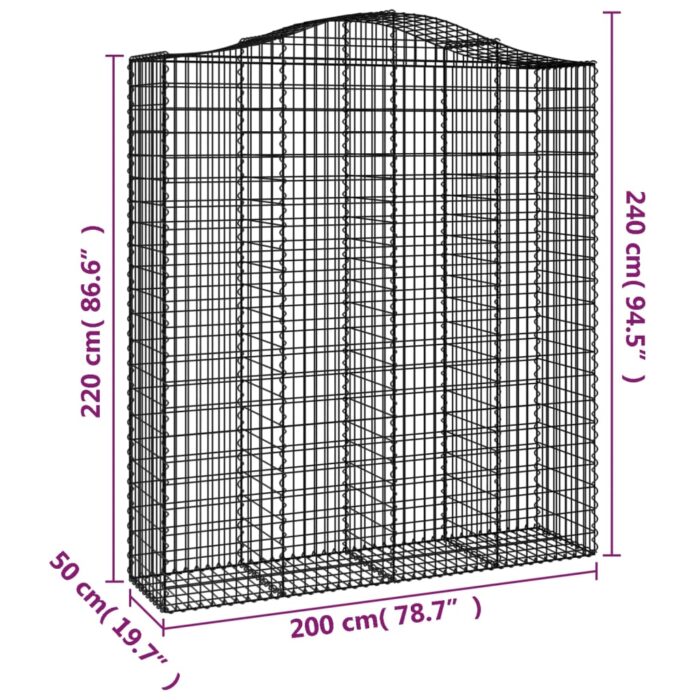 Paniers à gabions arqués 2 pcs 200x50x220/240 cm Fer galvanisé – Image 4