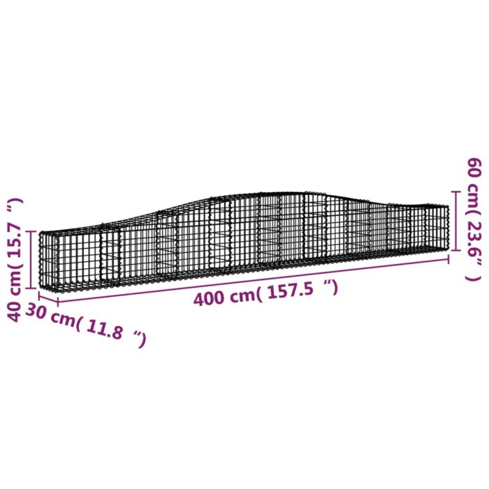 Paniers à gabions arqués 2 pcs 400x30x40/60 cm Fer galvanisé – Image 4