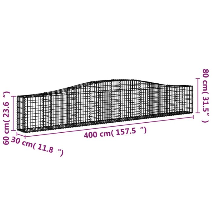 Paniers à gabions arqués 8 pcs 400x30x60/80 cm Fer galvanisé – Image 4
