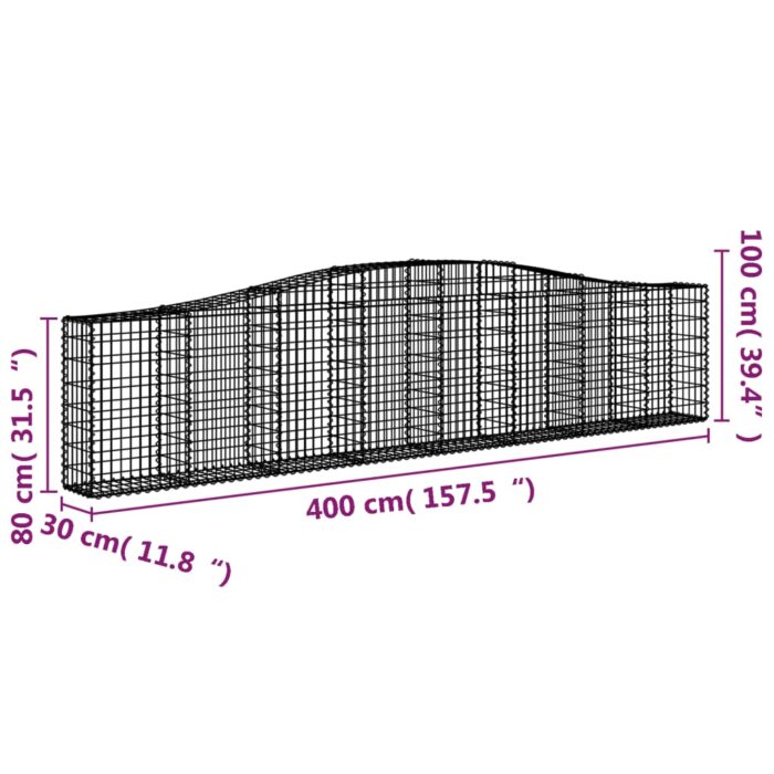 Paniers à gabions arqués 3 pcs 400x30x80/100 cm Fer galvanisé – Image 4