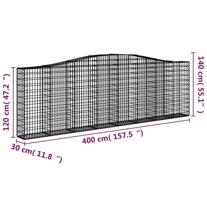 Paniers à gabions arqués 2 pcs 400x30x120/140 cm Fer galvanisé – Image 4