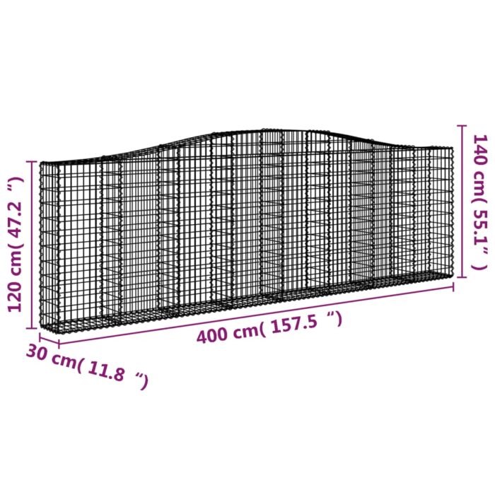 Paniers à gabions arqués 4 pcs 400x30x120/140 cm Fer galvanisé – Image 4