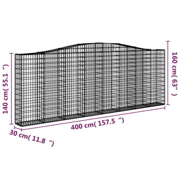 Paniers à gabions arqués 2 pcs 400x30x140/160 cm Fer galvanisé – Image 4