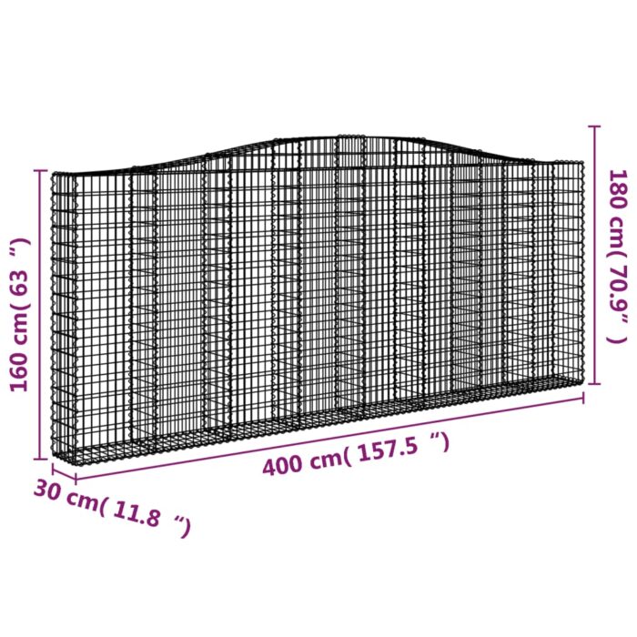 Paniers à gabions arqués 2 pcs 400x30x160/180 cm Fer galvanisé – Image 4