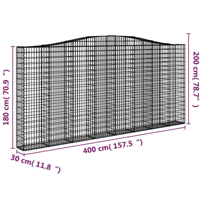 Paniers à gabions arqués 4 pcs 400x30x180/200 cm Fer galvanisé – Image 4
