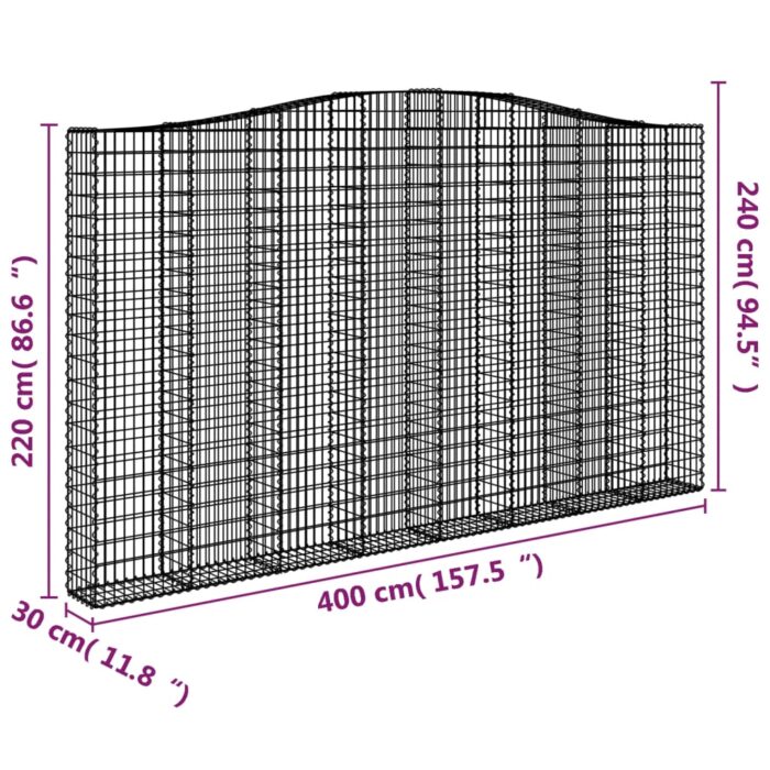 Paniers à gabions arqués 4 pcs 400x30x220/240 cm Fer galvanisé – Image 4