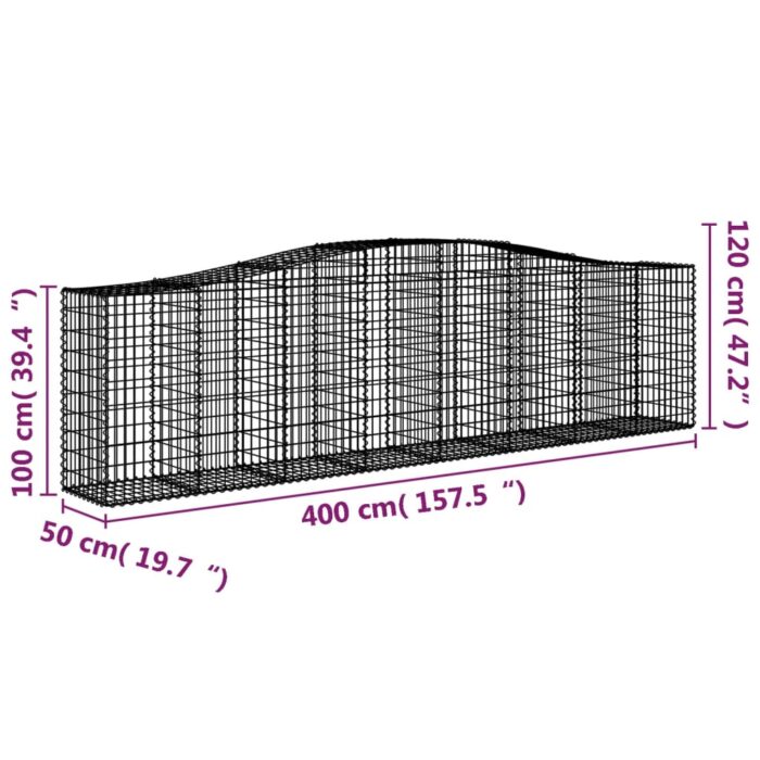 Paniers à gabions arqués 2 pcs 400x50x100/120 cm Fer galvanisé – Image 4
