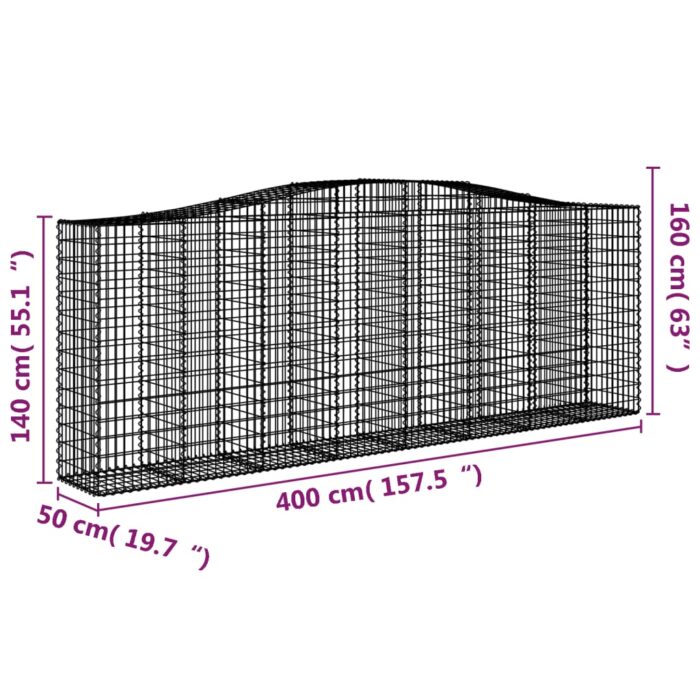 Paniers à gabions arqués 3 pcs 400x50x140/160 cm Fer galvanisé – Image 4