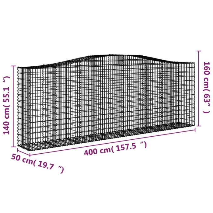 Paniers à gabions arqués 4 pcs 400x50x140/160 cm Fer galvanisé – Image 4