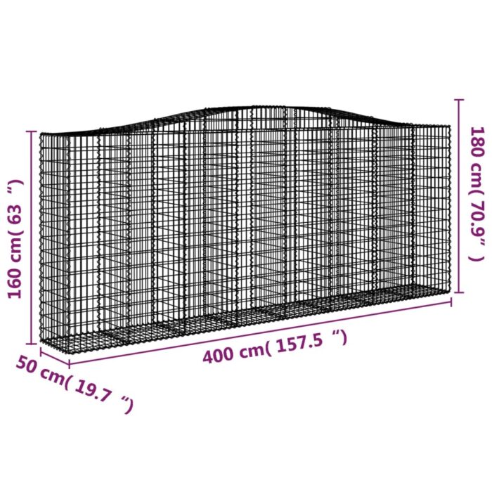 Paniers à gabions arqués 3 pcs 400x50x160/180 cm fer galvanisé – Image 4