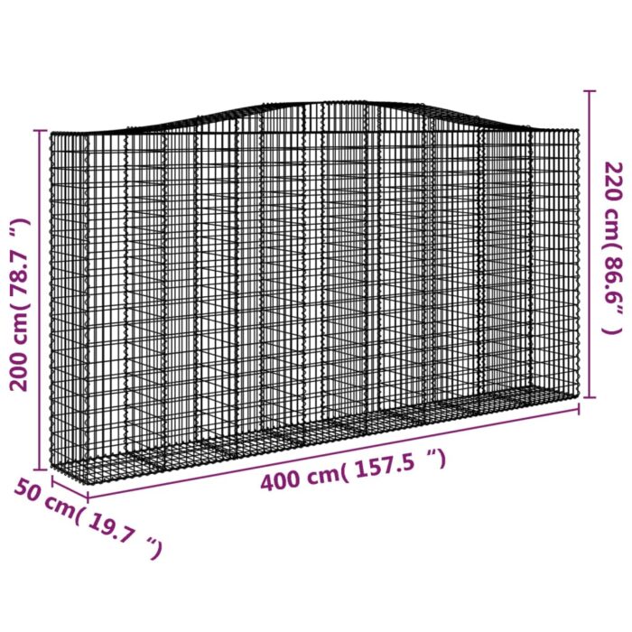 Paniers à gabions arqués 3 pcs 400x50x200/220 cm Fer galvanisé – Image 4