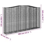 Paniers à gabions arqués 2 pcs 400x50x220/240 cm Fer galvanisé – Image 4