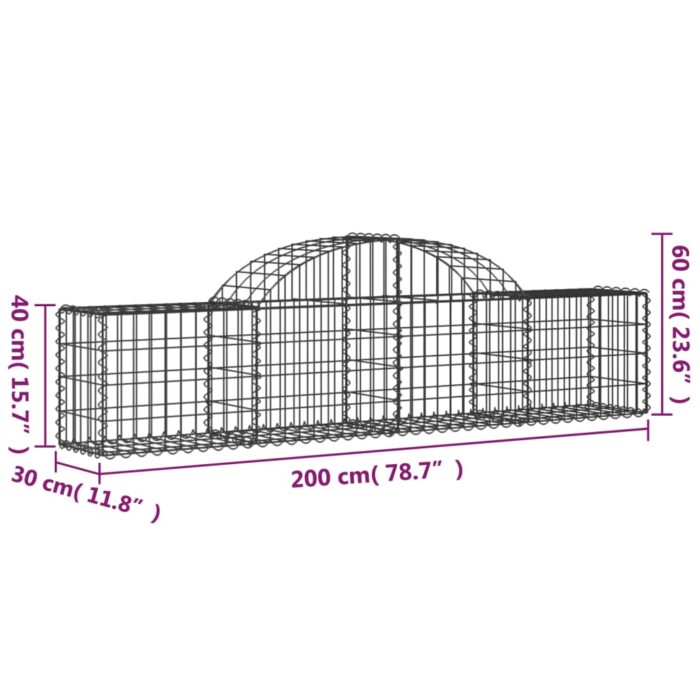 Paniers à gabions arqués 3 pcs 200x30x40/60 cm Fer galvanisé – Image 4