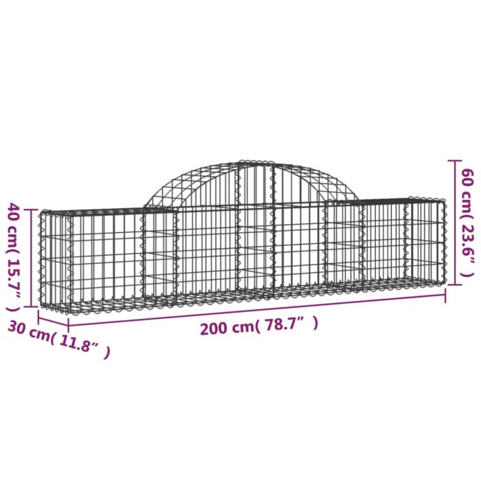 Paniers à gabions arqués 15 pcs 200x30x40/60 cm Fer galvanisé – Image 4