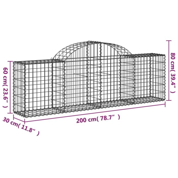 Paniers à gabions arqués 25 pcs 200x30x60/80 cm Fer galvanisé – Image 4