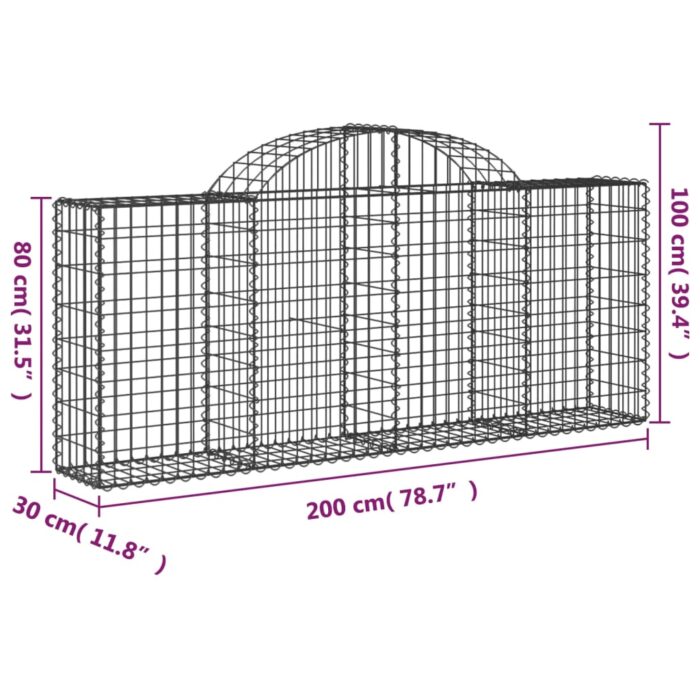 Paniers à gabions arqués 3 pcs 200x30x80/100 cm Fer galvanisé – Image 4