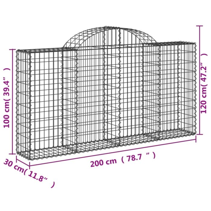 Paniers à gabions arqués 15 pcs 200x30x100/120 cm Fer galvanisé – Image 4