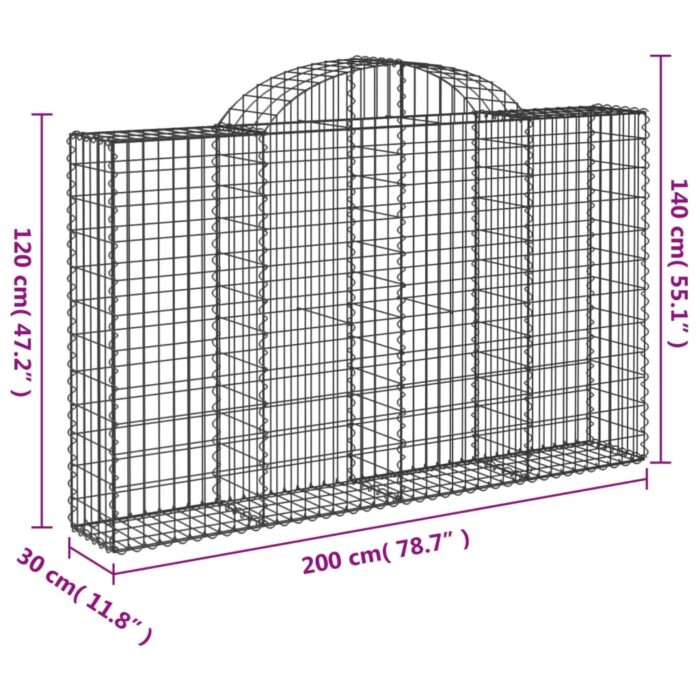 Paniers à gabions arqués 3 pcs 200x30x120/140 cm Fer galvanisé – Image 4