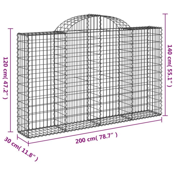 Paniers à gabions arqués 9 pcs 200x30x120/140 cm Fer galvanisé – Image 4