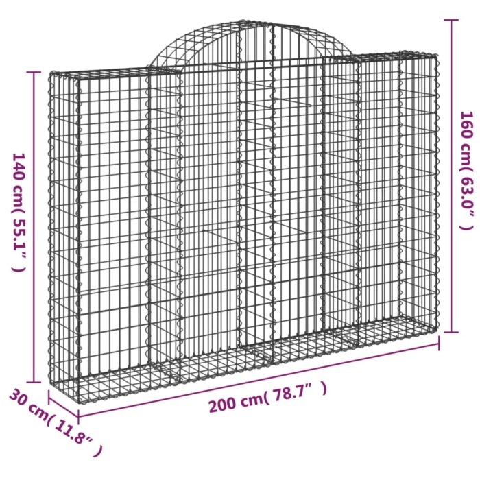 Paniers à gabions arqués 7 pcs 200x30x140/160 cm Fer galvanisé – Image 4